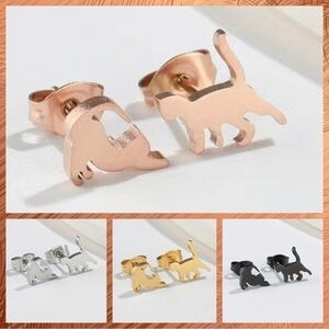 Playful Cats Stainless Steel Stud Small Earrings #1409 (Color: Rose Gold)
